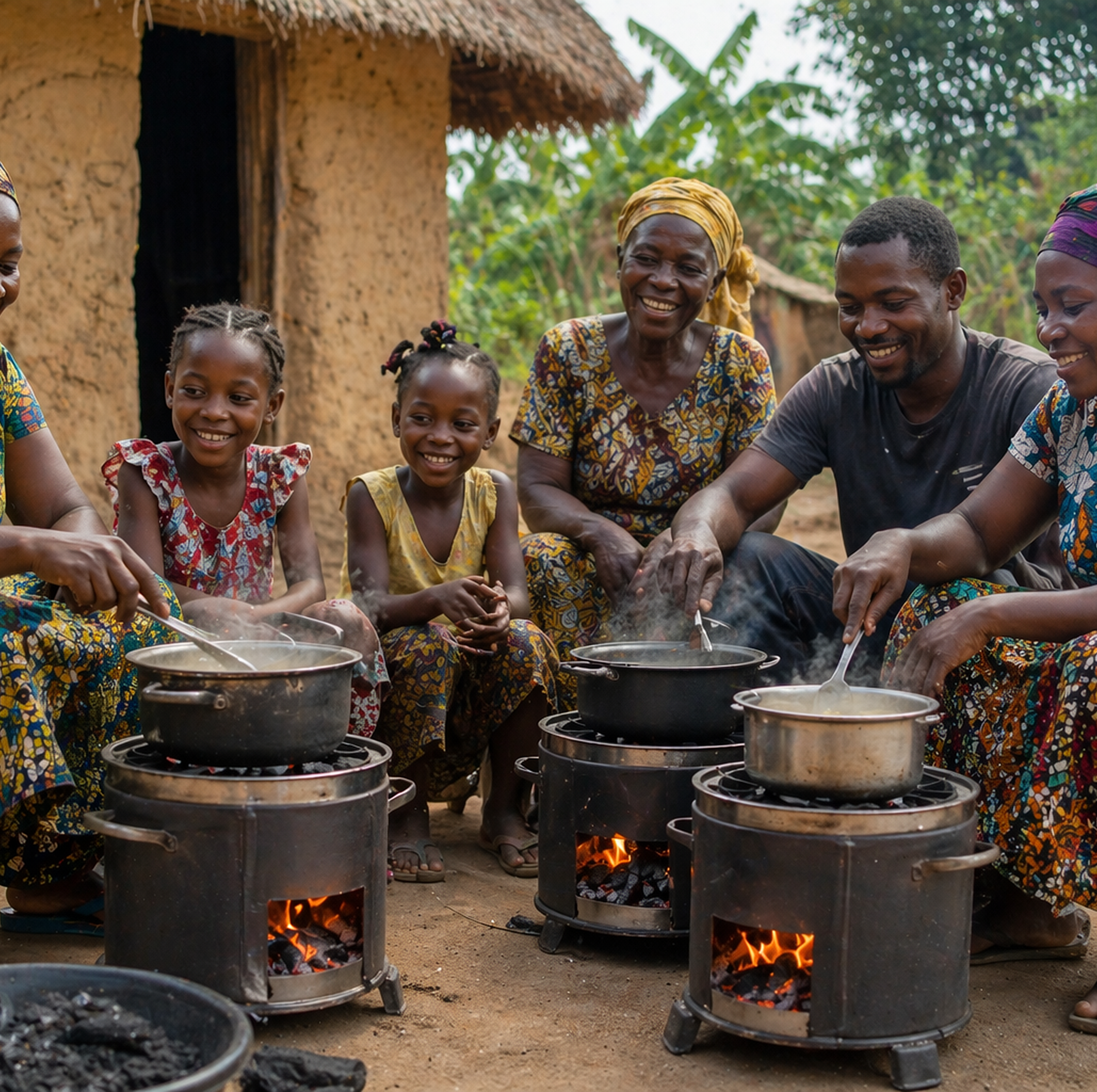African family cooking with improved cookstoves